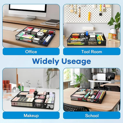 Desk Drawer Organizer Tray,Drawer Organizer for Office and Home,Desk Organizer with Drawers,7 Compartments,Non-Slip Desk Organizers (Black, 12.3" L x 8.3" W x 1.8" H)