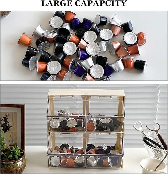 Large Coffee and Tea Organizer with Lid, Plastic Creamer Holder for Coffee Bar, Coffee Accessories Storage Box for K Cups, Coffee Pod, Sugar Bags, Drinking Straw (White)