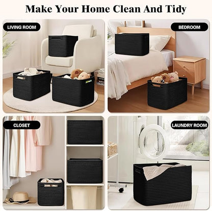 Storage Baskets for Organizing, 4 Pack Storage Baskets for Shelves, Woven Basket for Shelves, Closet Organization, Rectangle Organizer Basket Gifts Empty, 13"Lx8.7"Wx7.9"H Decorative Bins with Handles