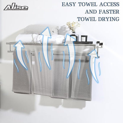Alise Towel Rack,Towel Hanger Towel Shelf with Double Towel Bars for Bathroom Lavatory,32 Inch SUS 304 Stainless Steel Wall Mount Towel Holder,Polished Chrome