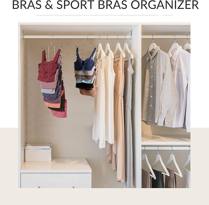 ZEDODIER Tank Top Hanger Space Saving, Bra Hangers for Closet Organizer, Hanging Bra Organizer Tank Tops Holder with 8 Hooks, Metal Closet Organizers and Storage Small Space Solutions, Silver