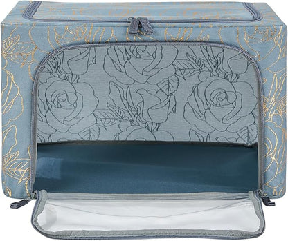 Periea Oxford Cloth Steel Frame Storage Boxes - Under-Bed or in Closet - Pack of 2 Small Organizers (Metallic Floral)