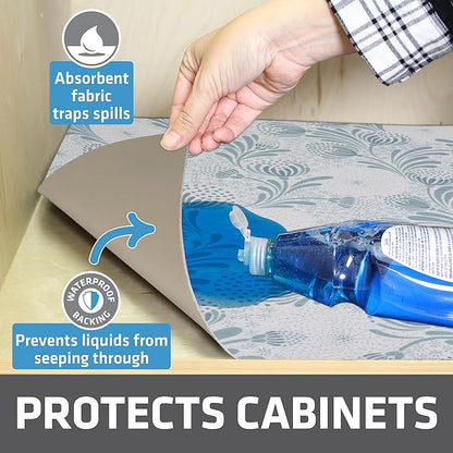 Drymate Premium XL Under Sink Mat, Waterproof Cabinet Protection Mats for Kitchen & Bathroom, Absorbent Shelf Liners, Slip-Resistant, Non-Adhesive, Machine Washable (USA Made)(24”x59”)(Light Blue)