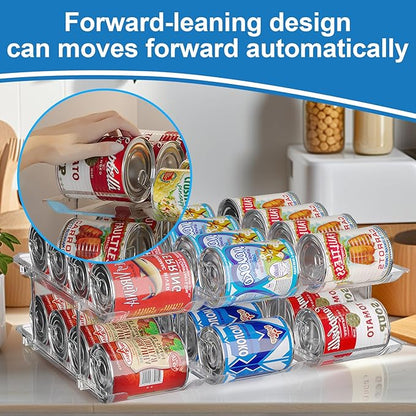 cjc Can Organizer for Pantry, Can Organizer for Fridge, Holds 48 Cans Clear Stackable, Soda Pantry Organizers and Storage Auto-Rolling & Free Combination for Countertop Kitchen Cabinet 3 Sets 4 Tiers