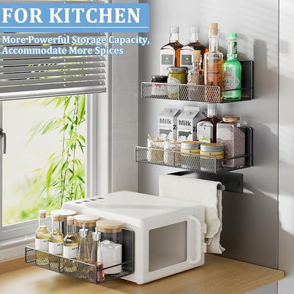 Widen Magnetic Laundry Organizer: Strong Adsorption Magnetic Baskets with Hanger Organizer, Rust Proof Magnetic Shelf for Washing Machine, Heavy Duty Magnetic Spice Rack for Refrigerator(Black)