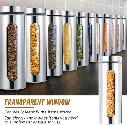 Mimorou 6 Pack Kitchen Canisters Set Airtight Coffee Sugar Tea Candy Storage Jars with Window Glass Stainless Steel Containers with Lids for Flour Cookies Spices Grains Kitchen Decorations (60 oz)