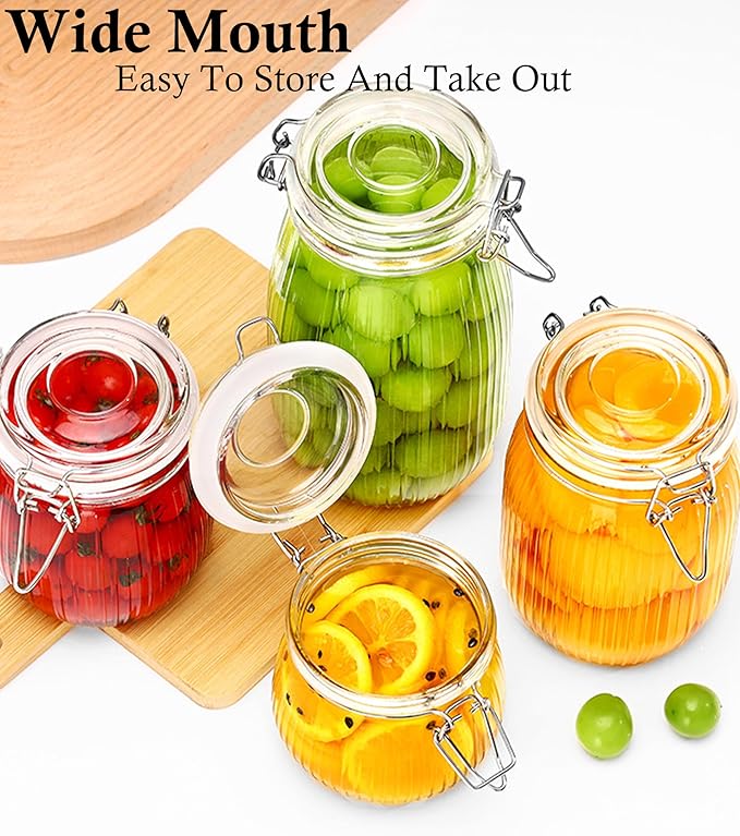 GMCOZY Glass Jars With Airtight Lid 24 Oz Wide Mouth Mason Storage Jars Air Tight Sealed Canisters With Clamp Lids For Refrigerator Kitchen Pantry Fruit Sugar Nuts Preserves Tea Coffee Beans 2 Set