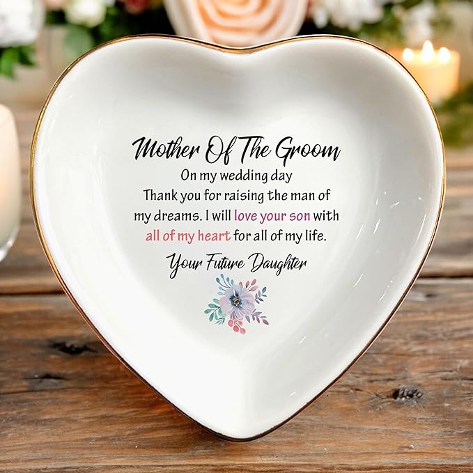 Ring Dish Gifts for Mother of the Groom from Bride-I Will Love Your Son With All Of My Heart-Wedding Gift for Mother of the Groom-Bridal Shower Gift-Ceramic Jewelry Holder Ring Dish Trinket Box Tray