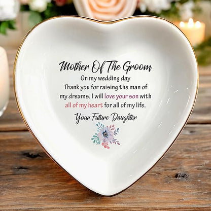 Ring Dish Gifts for Mother of the Groom from Bride-I Will Love Your Son With All Of My Heart-Wedding Gift for Mother of the Groom-Bridal Shower Gift-Ceramic Jewelry Holder Ring Dish Trinket Box Tray