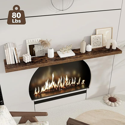 Fun Memories Brown Deep Floating Shelves, 72 x 12 Inch Long Wall Shelves, Large Display Shelf & Storage Shelf, Wood Floating Wall Shelves for Fireplace Mantel, Living Room, Home Office - Set of 2
