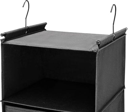 MAX Houser 6 Tier Shelf Hanging Closet Organizer, Closet Hanging Shelf with 2 Sturdy Hooks for Storage, 2 Pack, Foldable (Black)