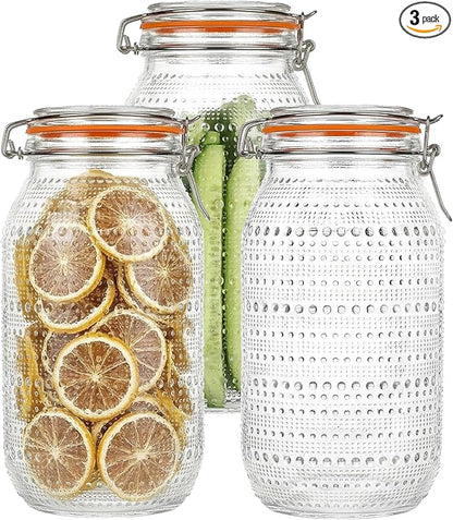 64 Oz Glass Mason Jars with Airtight Lids3 Pack, Wide Mouth Canning Jars with Clip Top Lids for Kitchen Storage Pickling Salad Jams Coffee Beans