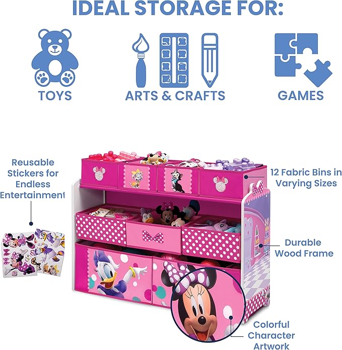 Disney Minnie Mouse Deluxe 9 Bin Design and Store Toy Organizer by Delta Children, Greenguard Gold Certified