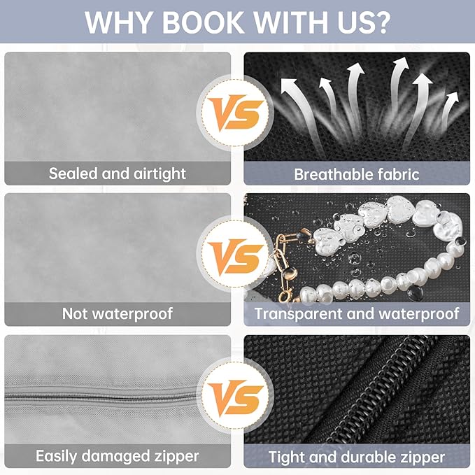 50" Garment Bag for Travel for Hanging Clothes Storage Hanging Suit Cover with Zipper and Accessory Storage for Coats, Dresses, Suits
