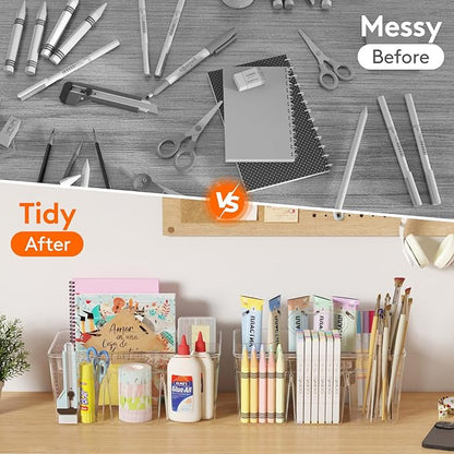 Lifewit Plastic Divided Caddy Organizer with Handle, Portable Art Supply Storage Organizer for Craft Supplies, Cosmetics, Holds Pencil, Crayon, Brushes, Hair Product, Dorm Shower Caddy, Clear, 1Pack