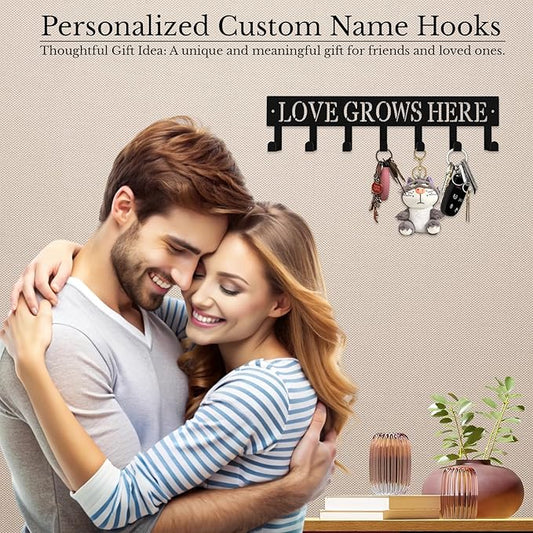 Personalized Metal Key Rack Hooks, Key Holder Wall Mounted Key Hooks, Name Theme Wall Decoration Hooks, Key Hanger Organizer for Living Room, Entryway, Bathroom, Office Decor(Middle)