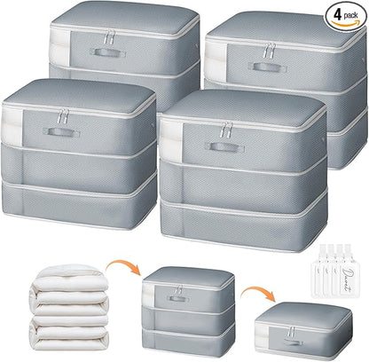 DIMJ Comforter Storage Bag - 110L Ultra Space Saving Self Compression Organize 4 Pack for Duvet, Pillow, Bedding, Blanket Storage Organizer Nylon Compression Bags