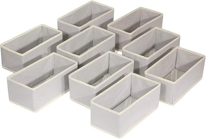 DIOMMELL Foldable Cloth Storage Box Closet Dresser Drawer Organizer Fabric Baskets Bins Containers Divider for Clothes Underwear Bras Socks Lingerie Clothing,Set of 9 Grey 090