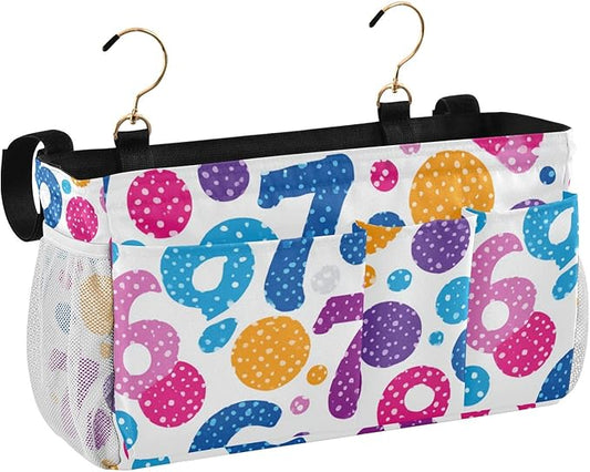 CuwrYet Bedside Caddy Hanging Bunk Bed Caddy Bed Organizer Hanging Pocket with 2 Hooks Bedside Storage Organizer Pocket Bag Holder Six Seven Flowers Colorful Polka Dots