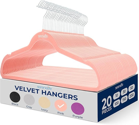 SereneLife 20 Pack Velvet Hangers - Non-Slip Felt Hangers with 360° Swivel Hook - Ultra-Thin, Lightweight, Space Saving for Shirts, Sweaters, Hoodies, Kids Clothes & Dresses