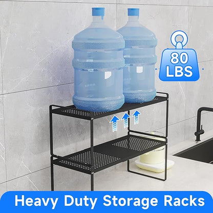 Expandable Cabinet Shelf Organizers, Kitchen Small Stand Rack Organization for Countertop Cupborad Pantry, Black 1 Pack