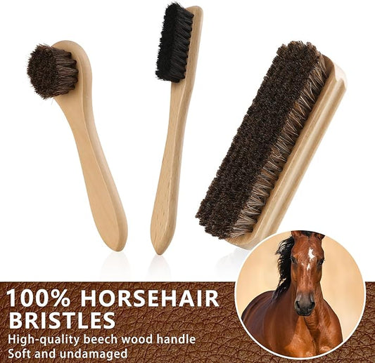 10 PCS Leather Care Kit - Horsehair Brushes,Saddle Soap,Waterproofing Wax,Mink Oil Conditioner,Polishing Cloth,Microfiber cloth,Boot Shoe Shine Cleaning Kit Gift for Men Cowboy Husband Dad ﻿