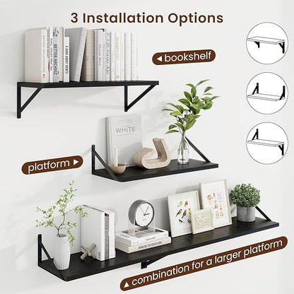 Axeman Deep Floating Shelves | 24 Inch Black Wall Shelves Set of 2 | 10 Inch Deep Wood Floating Shelves for Wall | 24" W x 10" D Black Shelves for Living Room Bathroom Kitchen