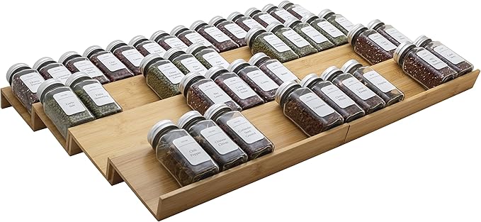 Angimio Bamboo Spice Rack Drawer Organizer - 8-Piece Set - 13" Wide Per Piece - Combine Into 26" Wide Rack