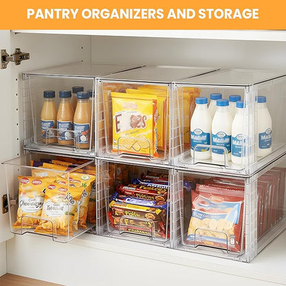 4 Pack Large Stackable Storage Drawers, Acrylic Bathroom Undersink Closet organizers and storage, Clear Plastic Bins for Pantry, Kitchen Cabinets, Makeup, Perfume, Baby Bottles, Medicine Organization