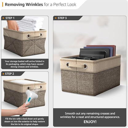 Sorbus Premium Fabric Storage Cubes 15 Inch- Big Sturdy Collapsible Storage Bins with Dual Handle- Foldable Baskets for Organizing- Decorative Cube Storage Bins for Home & Office Use- 3 Pack| Grey/Tan