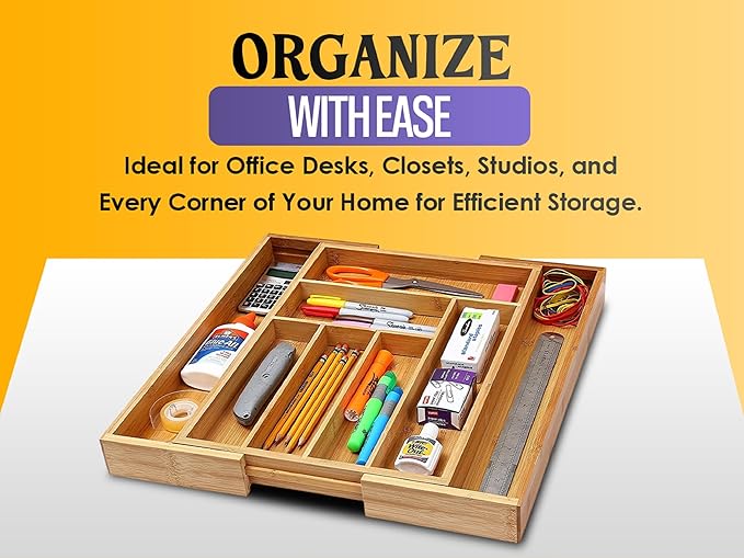 YBM Home Bamboo Cutlery Tray Flatware Silverware Drawer Organizer with 6 Compartments - 341