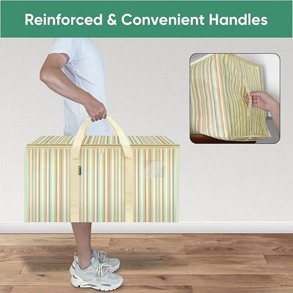 BALEINE 2-Pack Oversized Moving Bags with Reinforced Handles, Heavy-Duty Storage Tote for Clothes, Moving Supplies (Color Strip, 2-Pack)