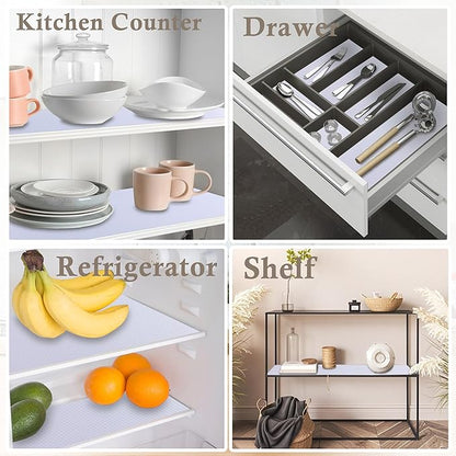 Cabinet Shelf Liners 14 Inch Wide X 20 Ft Kitchen Drawer Liner Non-Adhesive Pantry Cupboard Liner Non-Slip Waterproof & Oil-Proof Refrigerator Shelf Liners Strong Grip Drawer Mat (White)