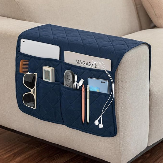 Gloserin Remote Control Holder for Recliner,Armchair Caddy,Non Slip Sofa Armrest Storage Organizer for Recliner Couch with 6 Pockets for TV Remote,Cell Phone,Magazine (Navy)