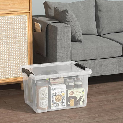 Tyminin 6-Pack Storage Box, 22 Quart Stackable Plastic Bins with Snap-On Lids, Clear