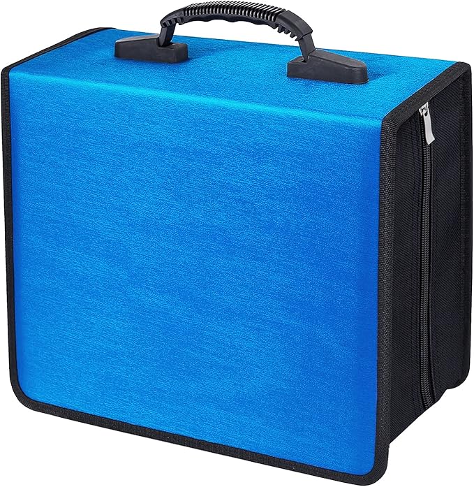 CD/DVD Binder, CD DVD Case Holder Binder 400 Capacity CD/DVD Wallet Storage Booklet Album Box (White binder, Blue)