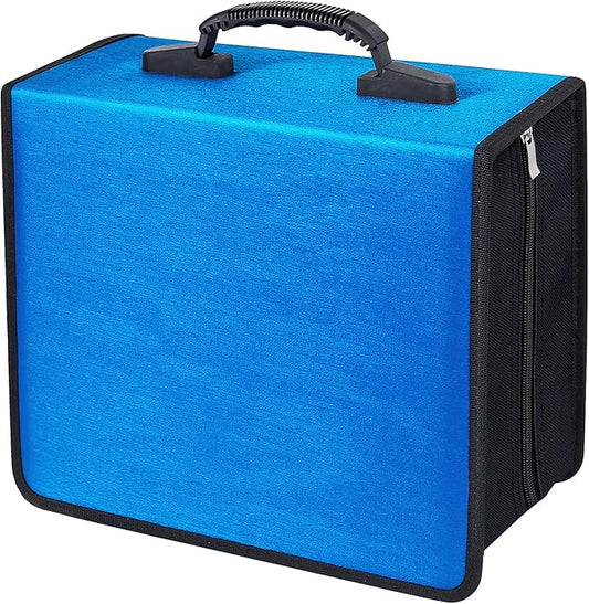 CD/DVD Binder, CD DVD Case Holder Binder 400 Capacity CD/DVD Wallet Storage Booklet Album Box (White binder, Blue)