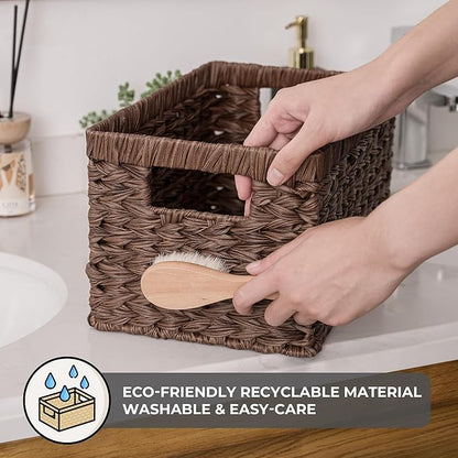 GRANNY SAYS Wicker Storage Baskets for Shelves, Wicker Baskets for Organizing, Waterproof Woven Basket for Pantry, Rectangle Basket for Shlef, Brown, 2-Pack