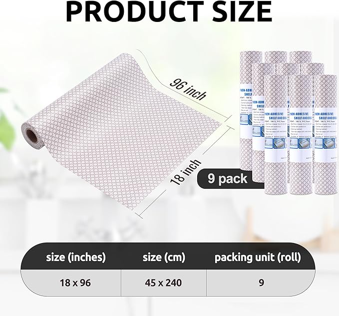 RAY STAR 18X96 Inch Shelf Liner for Kitchen Cabinets, Non-Adhesive Cabinet Liner Washable, PVC Drawer Liner for Dresser Non-Slip Bathroom (Circle)(9 Roll)