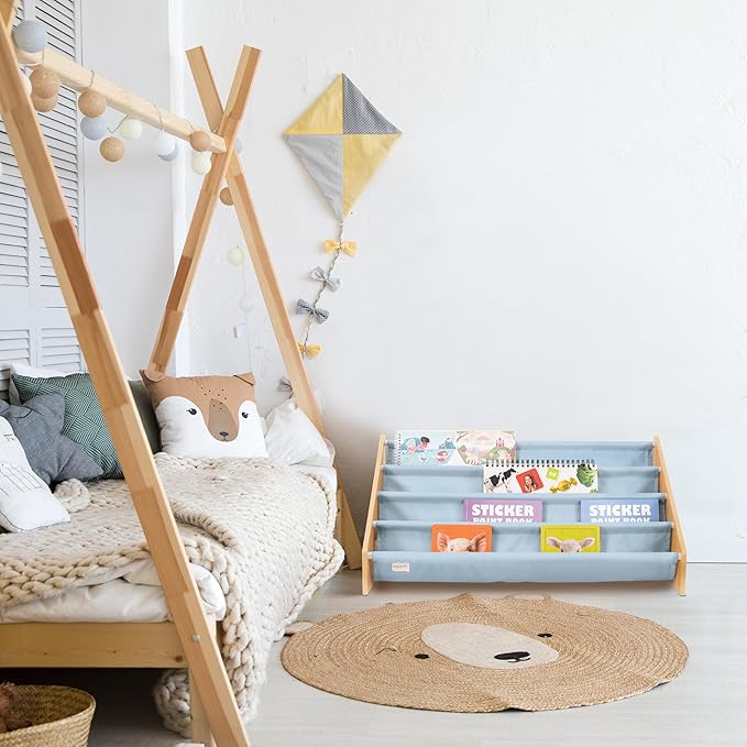 ZICOTO Decorative Wooden Bookshelf for Kids Rooms - Keeps Plenty of Books Neatly Organized & Within Reach for Toddlers - Easy Install Montessori Book Shelf for Baby's Bedroom or Playroom Decor