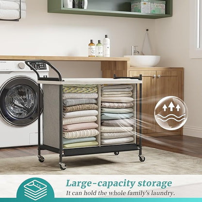 Laundry Hamper with Wheels - 2 Section Laundry Basket 160L, Removable Washable Bags, Height-Fitted Rolling Laundry Cart for Laundry Room & Bedroom