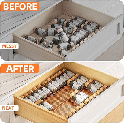 PanPanPal Spice Drawer Organizer, 4 Tier- 4 Pack Amber Acrylic Drawer Seasoning Organizer, Expandable From 11'' to 22'' Kitchen Spice Rack Organizers and Storage for Drawer (Jars not included)