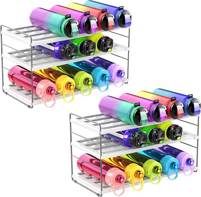 YAN & HIN 2 Packs Extendable Pantry Organizers and Storage, Kitchen Cabinet Organizer, 3-Tier Adjustable Height, Hold 15 Bottles - Water Bottle, tupperware, Fridge, Kitchen countertop Organizer
