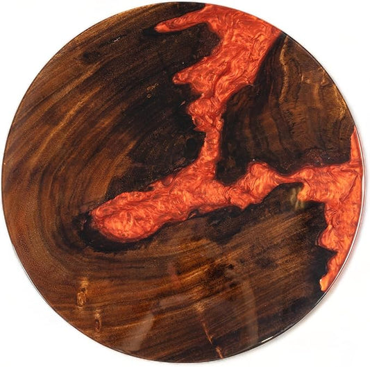 Handmade Reversible 16" Wood and Epoxy Resin Lazy Susan, Turntable for Kitchen Countertop, Rotating Display Stand, Organizer and Storage for Dining Table, Cup Board, Home Decor (Red)