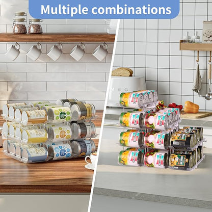 Jsyrjing Can Organizer for Pantry Free Combination Can Dispenser, Clear Thickened 3-Tier Storage Rack for 36 Cans Suitable for Cabinet Pantry Fridge Countertop (3 * 3)