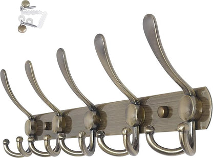 WEBI Coat Rack Wall Mount,Coat Hanger Wall,Coat Hooks Wall Mounted,5 Triple Hooks for Hanging Coats,Hats,Jacket,Clothes,Bronze