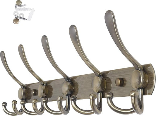 WEBI Coat Rack Wall Mount,Coat Hanger Wall,Coat Hooks Wall Mounted,5 Triple Hooks for Hanging Coats,Hats,Jacket,Clothes,Bronze