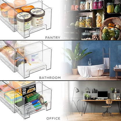 Sorbus Large Clear Storage Drawers (2 Pack) – Stackable Pull-Out Storage Bins with Handles, Slide Out Organizer Drawers for Pantry, Fridge, Kitchen – Stackable Acrylic Storage Bins