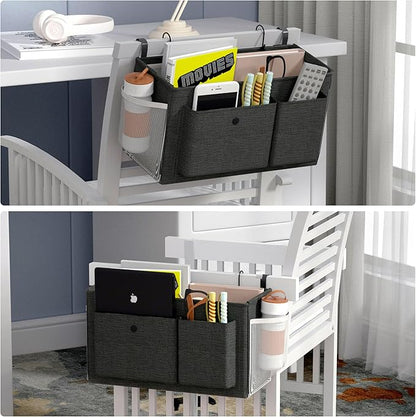 Edudif Bedside Caddy Bedside Organizer with Fixed Straps & Water Bottle Holder, Bunk Bed Caddy ideal for Home, Dorm, Hospital, Crib, Versatile Bedside Storage Solution (Black 2pcs)