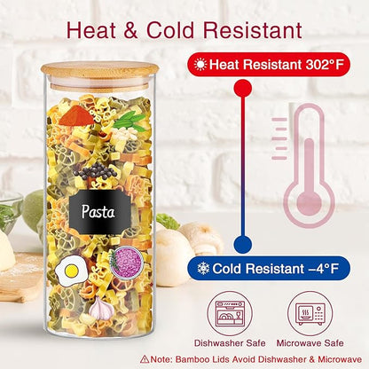 32 oz 8 Pcs Glass Jars with Bamboo Lids, Stackable Clear Food Storage Jars, Airtight Kichen Glass Pantry Storage Containers with Lids for Rice, Candy, Sugar, Flour, Nuts, Cookie, Coffee Bean